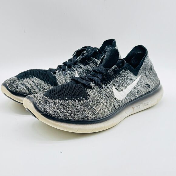 Nike Free RN Flyknit Womens 7 Gray Black White Running Shoes Sneakers Trainer ID - Picture 4 of 11